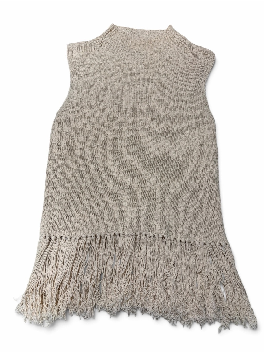 Rails Cream Knit Fringe Sleeveless Sweater Tunic L